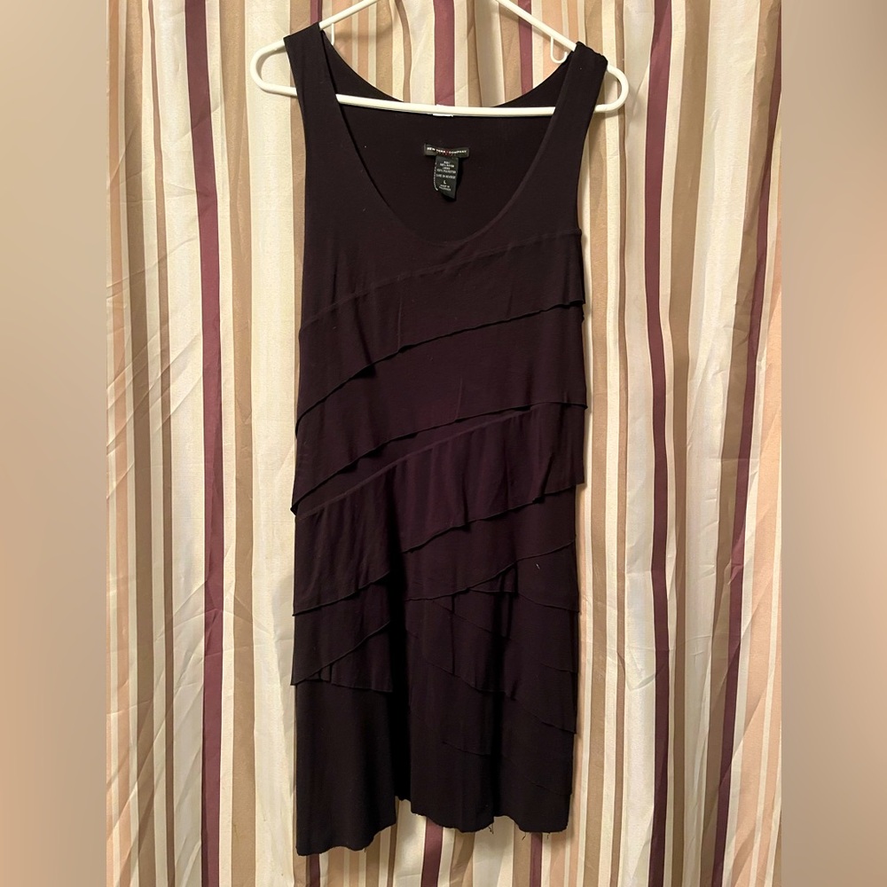 NY and Company Black Asymetrical, Tiered, Knee Length Dress